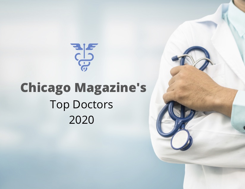 Photo of a doctor with the text "Chicago Magazine's Top Doctors 2020"