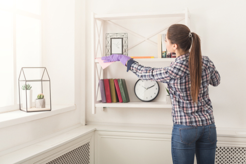 Young woman cleaning her house