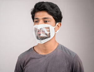 man wearing transparent mask