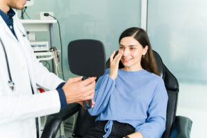 woman at eye doctors